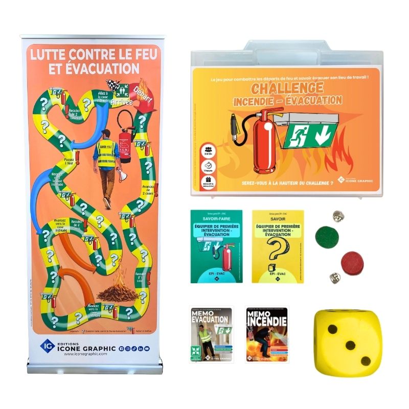 Jeu challenge Incendie evacuation manipulation des extincteurs formation Icone Graphic